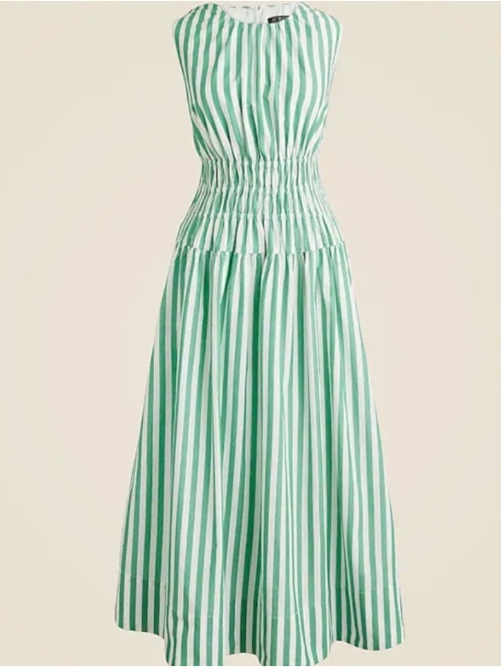J. Crew Green and White Striped Sleeveless Midi Dress - Picture 2 of 6